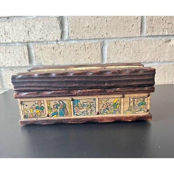 VTG hand-carved/handmade Solid Wood Trinket/Jewelry Box - Made In Spain 3 in H - Picture 1 of 8